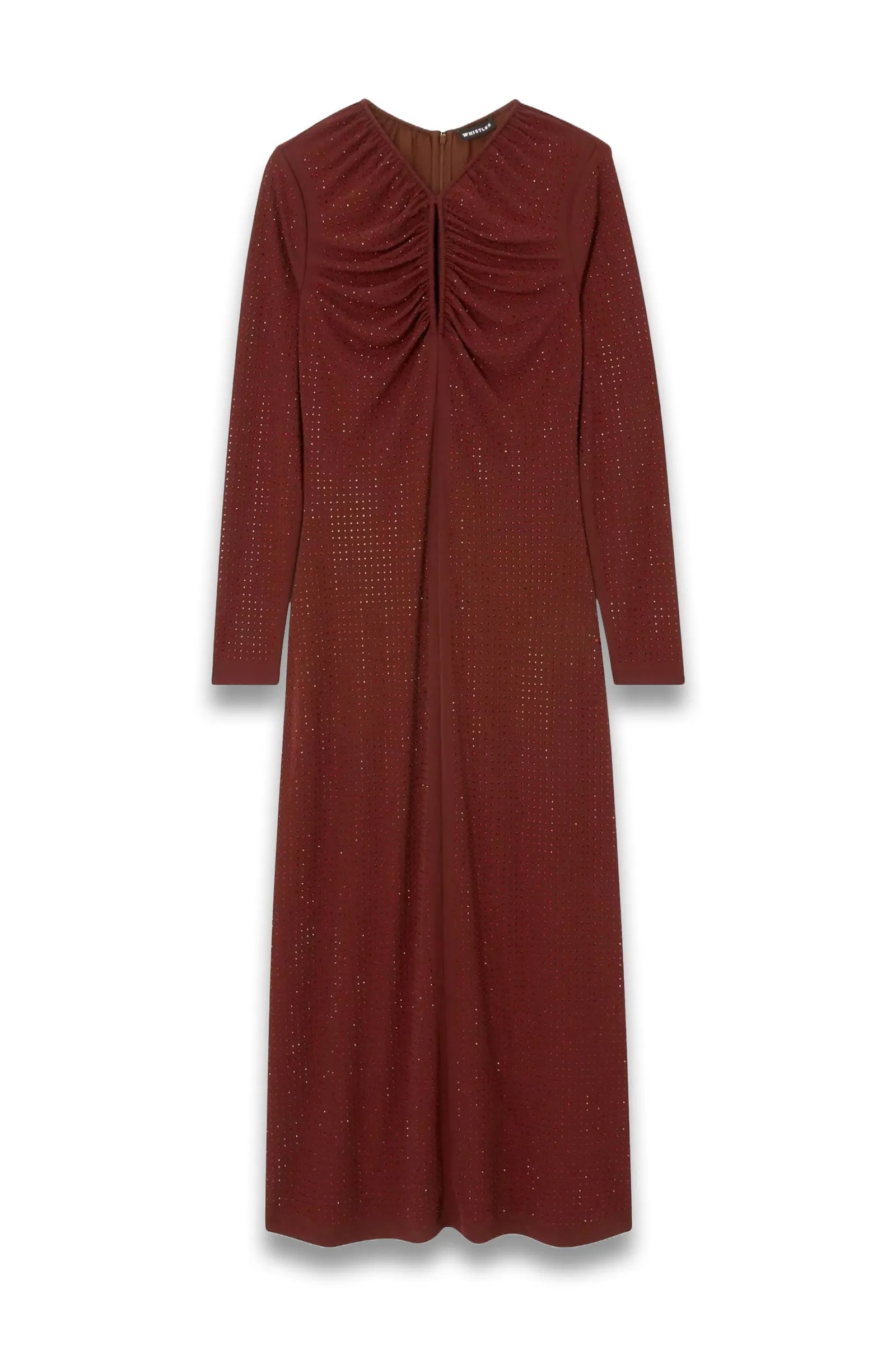 Hot Fix Embellished V-Neck Midi Dress, Burgundy
