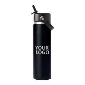 Hydro Flask Wide Mouth 24oz Custom Bottles with Flex Straw Cap, Black