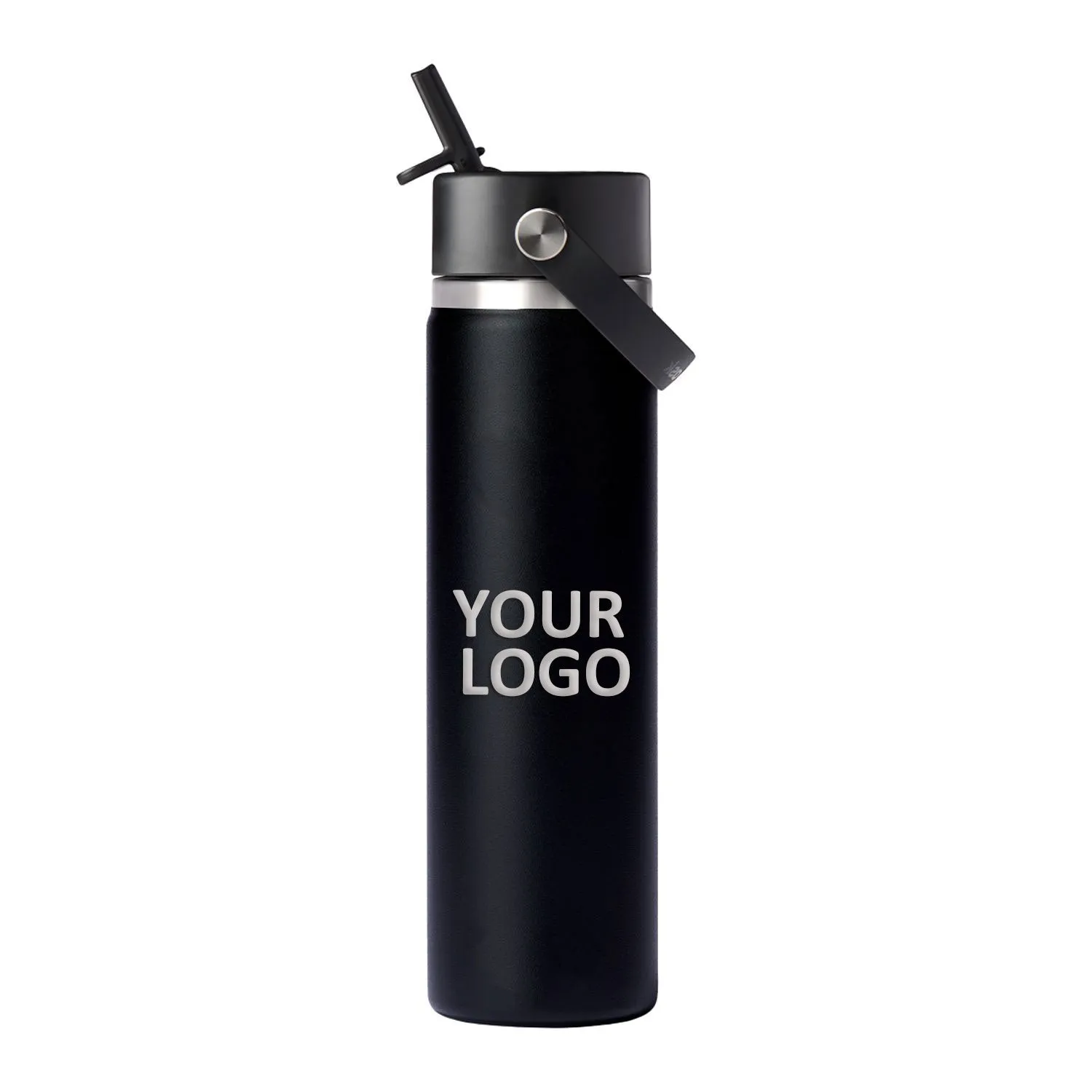 Hydro Flask Wide Mouth 24oz Custom Bottles with Flex Straw Cap, Black
