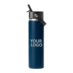 Hydro Flask Wide Mouth 24oz Custom Bottles with Flex Straw Cap, Indigo