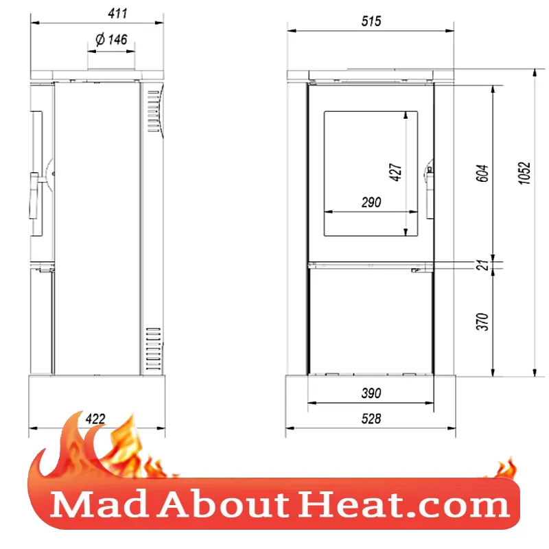 KKAB 11kW Modern Free Standing Stove Ceramic Tiled Gloss Steel