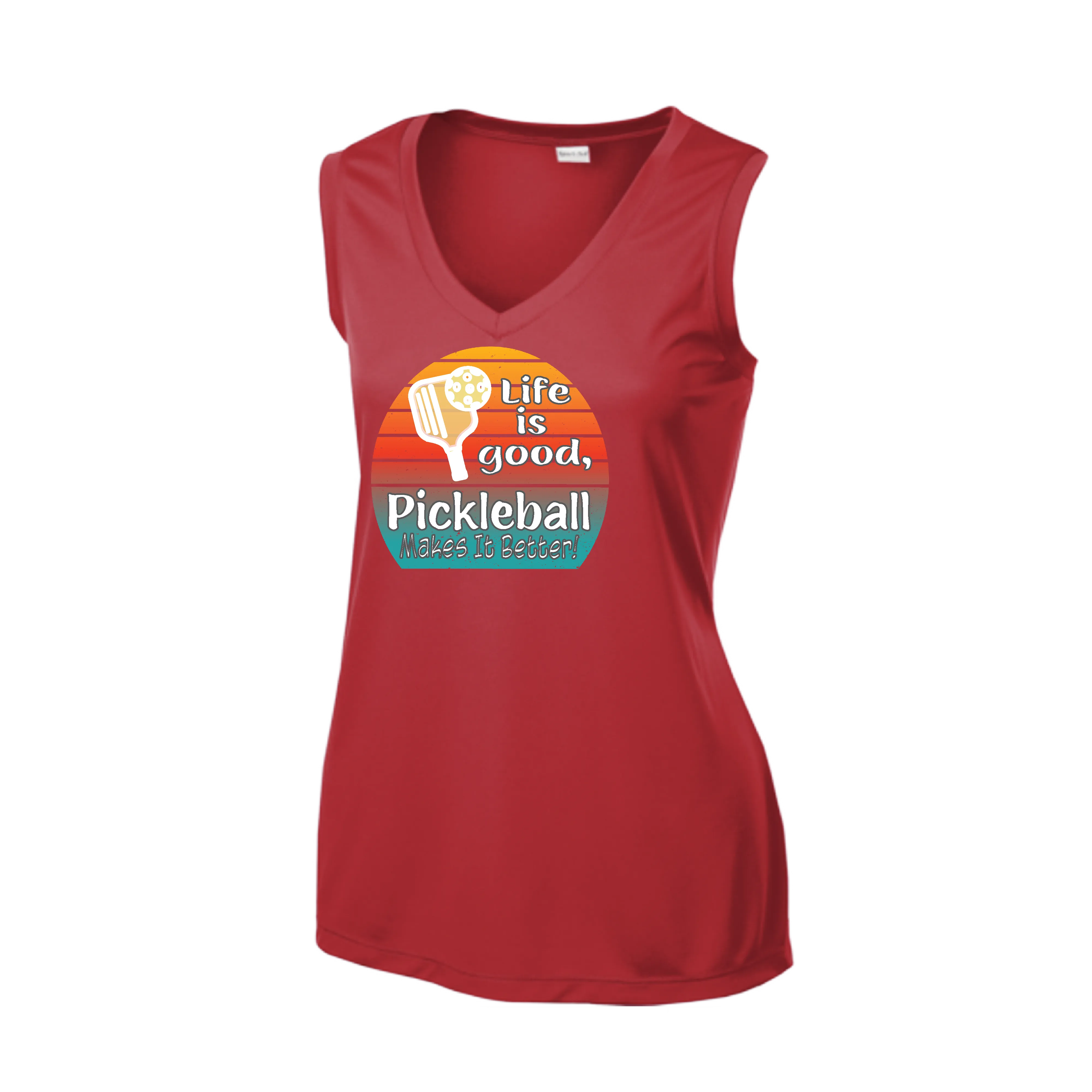 Life is Good Pickleball Makes it Better | Women’s Sleeveless Athletic Shirt | 100% Polyester