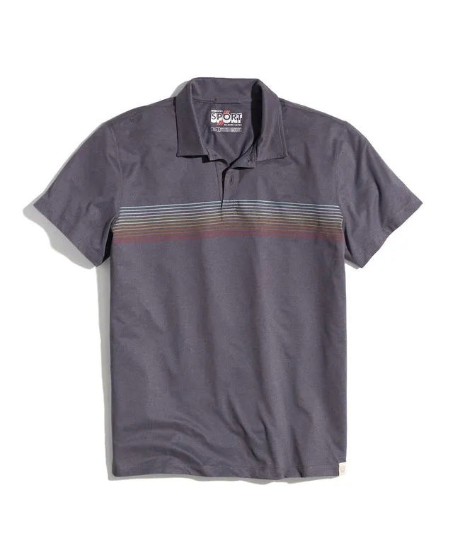 Marine Layer Re-Spun Sport Chest Stripe Polo in Grey Multi Stripe
