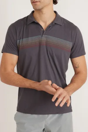 Marine Layer Re-Spun Sport Chest Stripe Polo in Grey Multi Stripe
