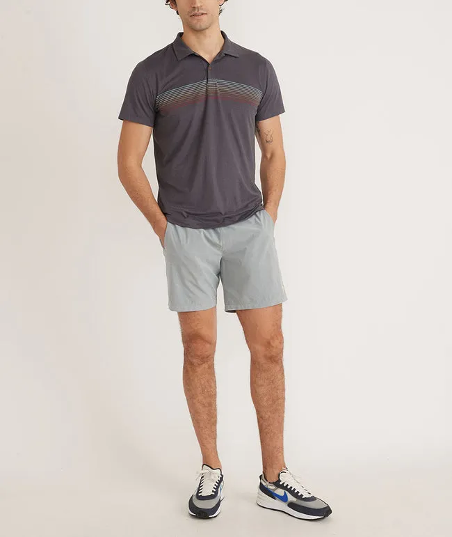Marine Layer Re-Spun Sport Chest Stripe Polo in Grey Multi Stripe
