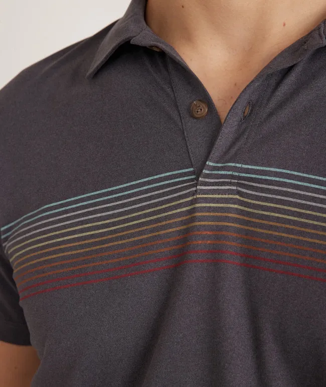 Marine Layer Re-Spun Sport Chest Stripe Polo in Grey Multi Stripe