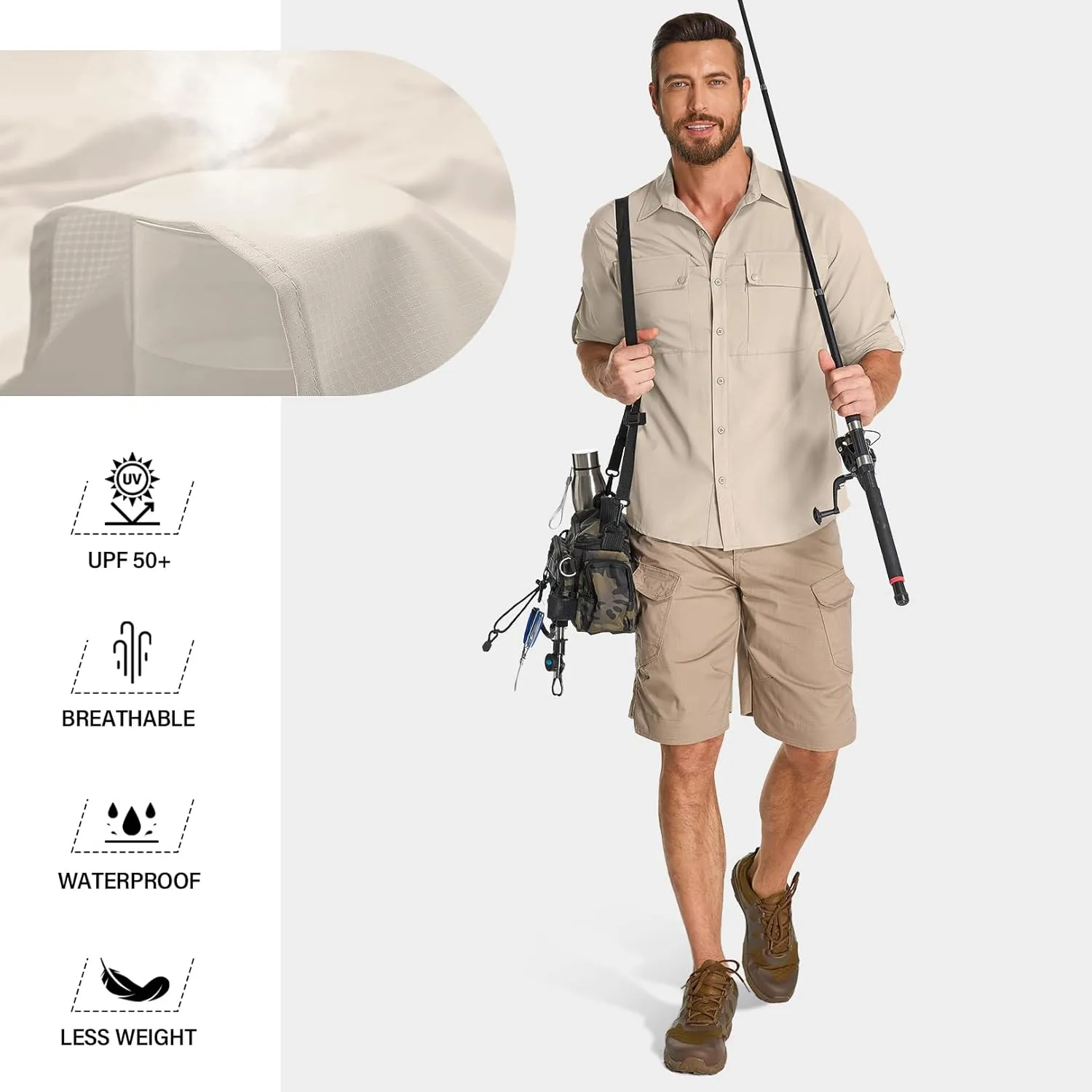 Men's Long Sleeve Sun Protection Fishing Shirt UPF 50 UV Quick Dry Cooling Outdoor Hiking Travel Safari Shirts