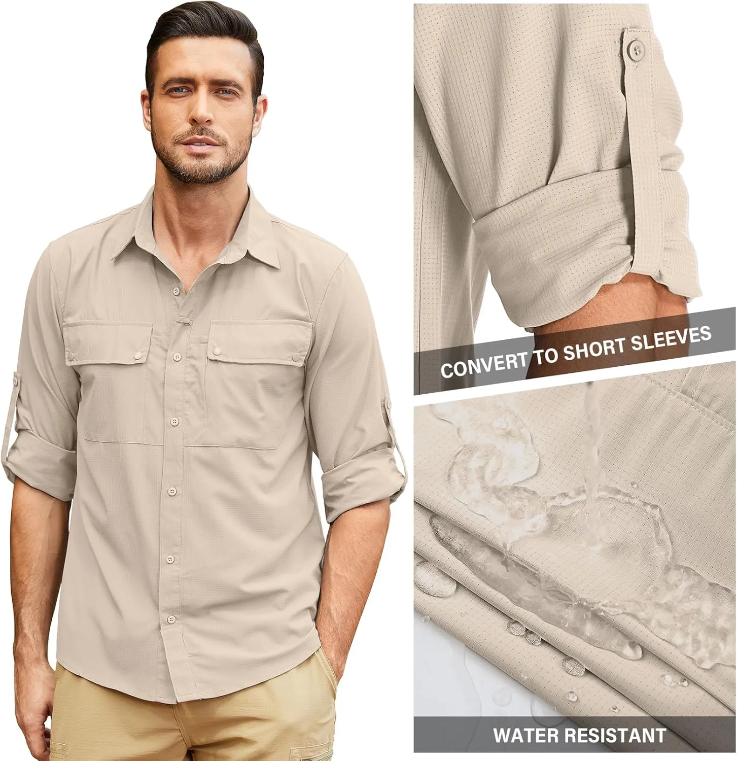 Men's Long Sleeve Sun Protection Fishing Shirt UPF 50 UV Quick Dry Cooling Outdoor Hiking Travel Safari Shirts