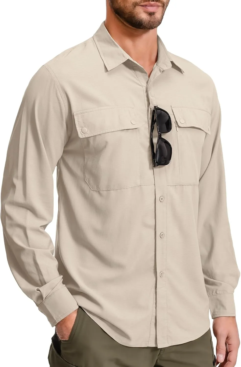 Men's Long Sleeve Sun Protection Fishing Shirt UPF 50 UV Quick Dry Cooling Outdoor Hiking Travel Safari Shirts