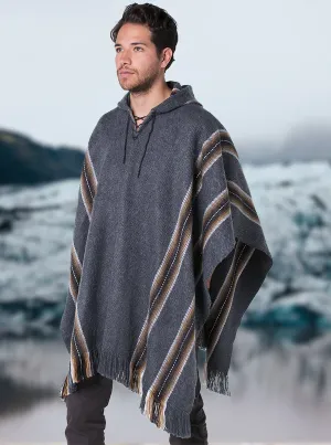 Mens Poncho With Brown Lines