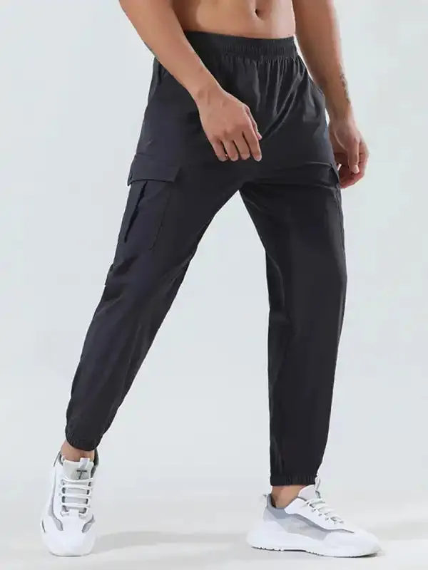 Men’s quick-drying elastic casual fitness training cargo pocket trousers