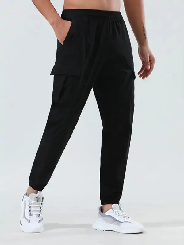 Men’s quick-drying elastic casual fitness training cargo pocket trousers