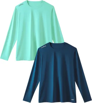 Men's UPF 50  Swim Shirt Long Sleeve Rash Guard - Quick Dry, Waterproof Sun Protection for Swimming, Fishing, Hiking - 2 Pack (Navy & Mint Green)