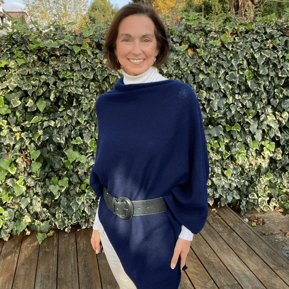 Midnight Navy Blue Knitted Cashmere Poncho