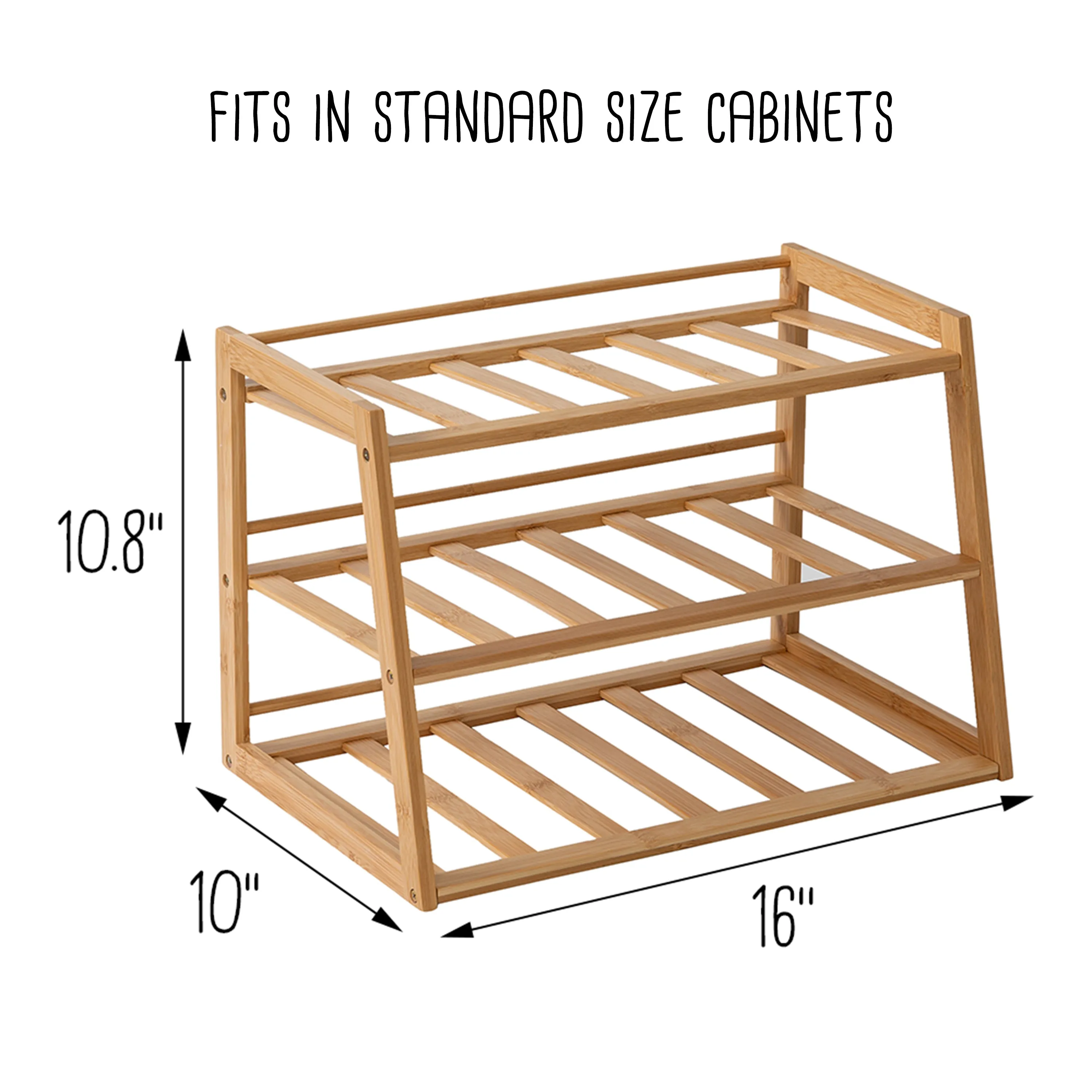 Natural 3-Tier Bamboo Water Bottle Organizer For Cabinet or Pantry