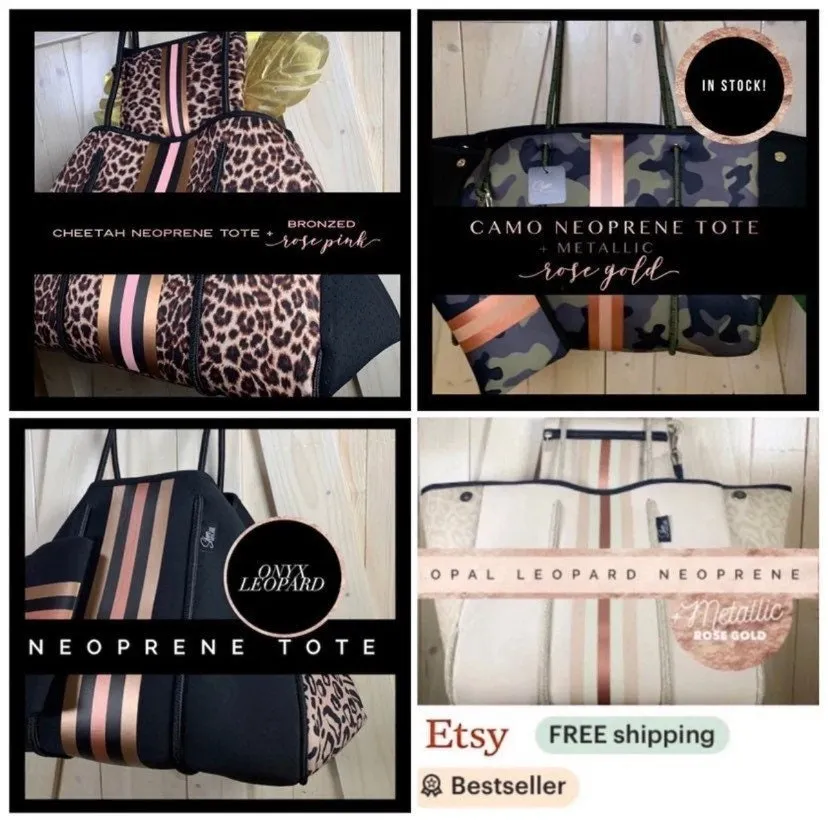 new Neoprene Tote Navy blue Camo   hot pink racing stripes   various: grey gray silver /aquamarine geode / pink/ Cheetah Leopard Deer