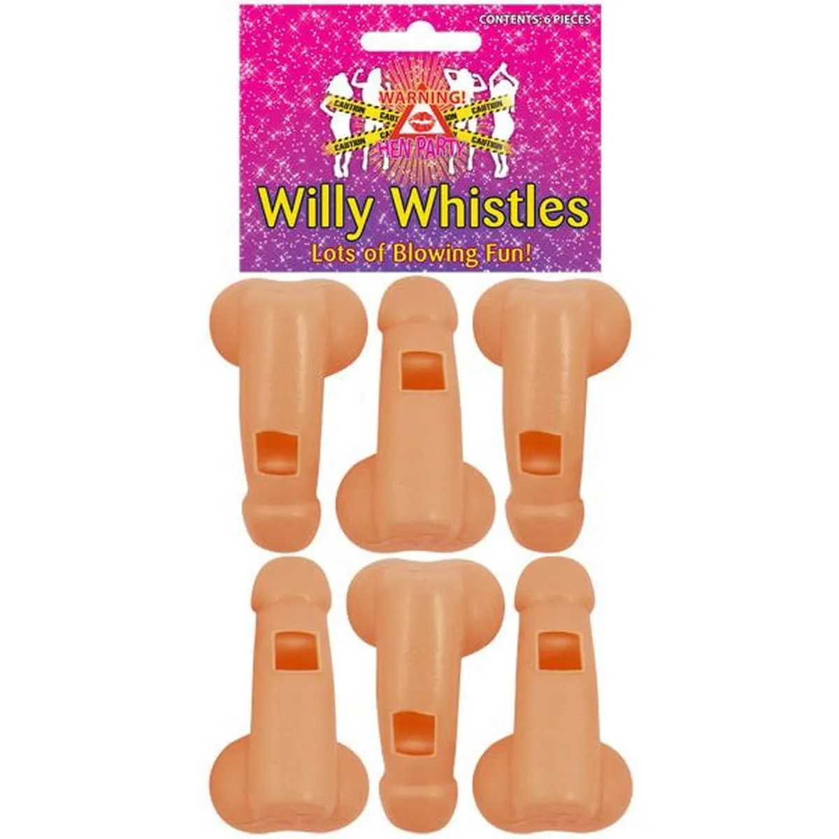 Plastic Hen Party Willy Whistles 58mm Pack of 6