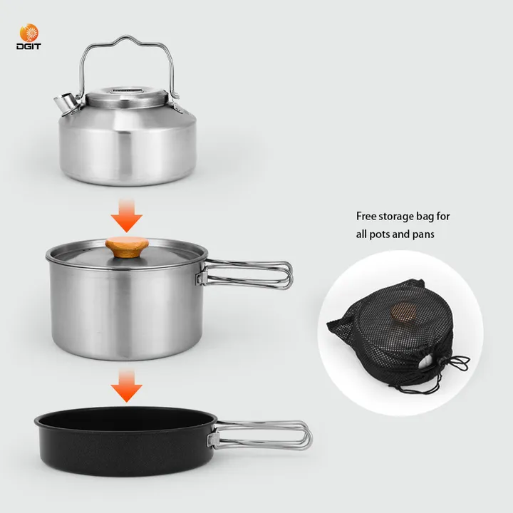 Portable Stainless Steel Camping -مجموعة أدوات طهي