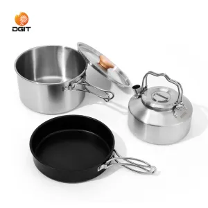 Portable Stainless Steel Camping -مجموعة أدوات طهي