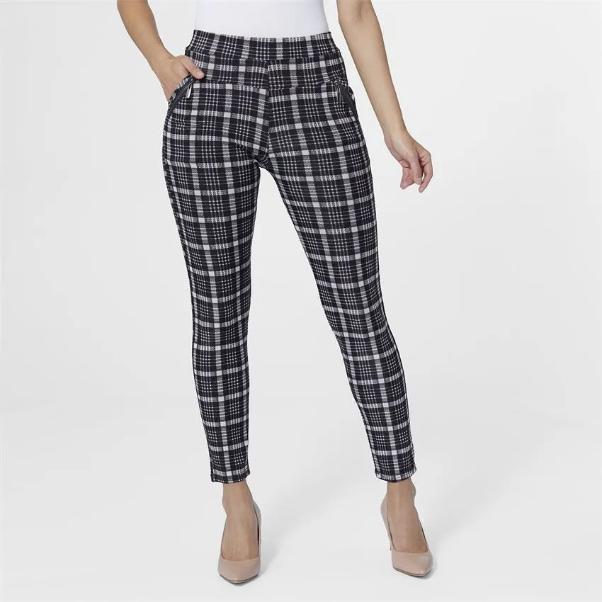 Printed Jasmine Zip Pocket Leggings - Black/Cream Plaid - Final Sale