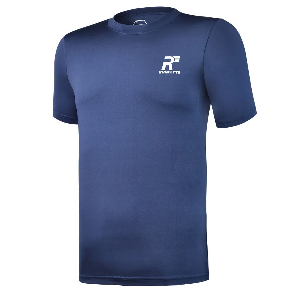 RunFlyte Men's Basics Short Sleeve Moisture-Wicking T-Shirt Navy Blue/White