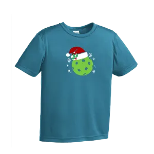 Santa Hat | Youth Short Sleeve Pickleball Shirts | 100% Polyester