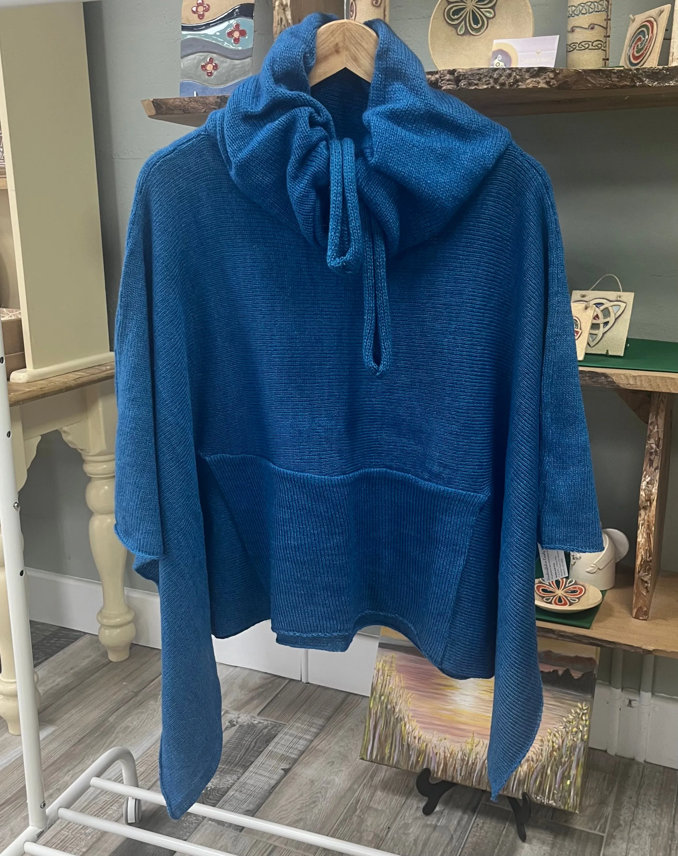 Shuttleknit Ireland Drawstring Poncho with Pocket in Tibet Tweed