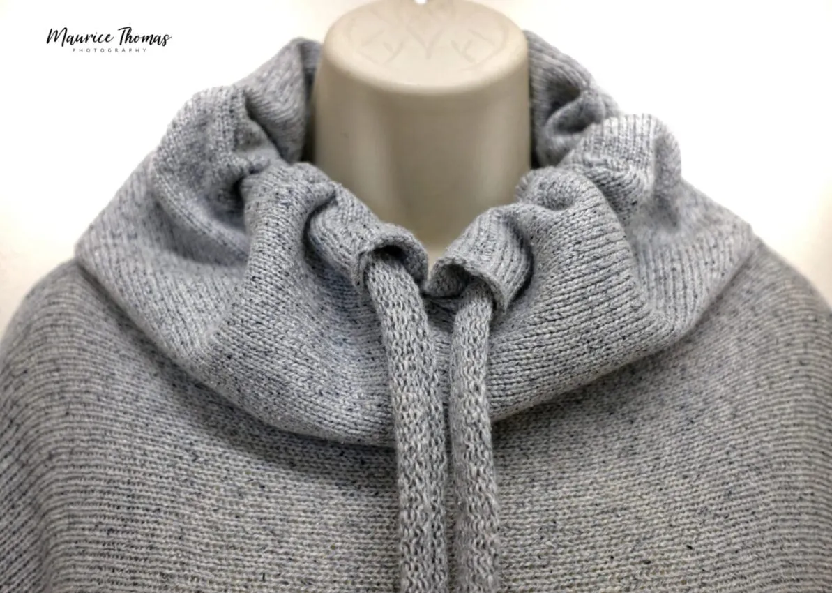 Shuttleknit Ireland Drawstring Poncho with Pocket in Tibet Tweed