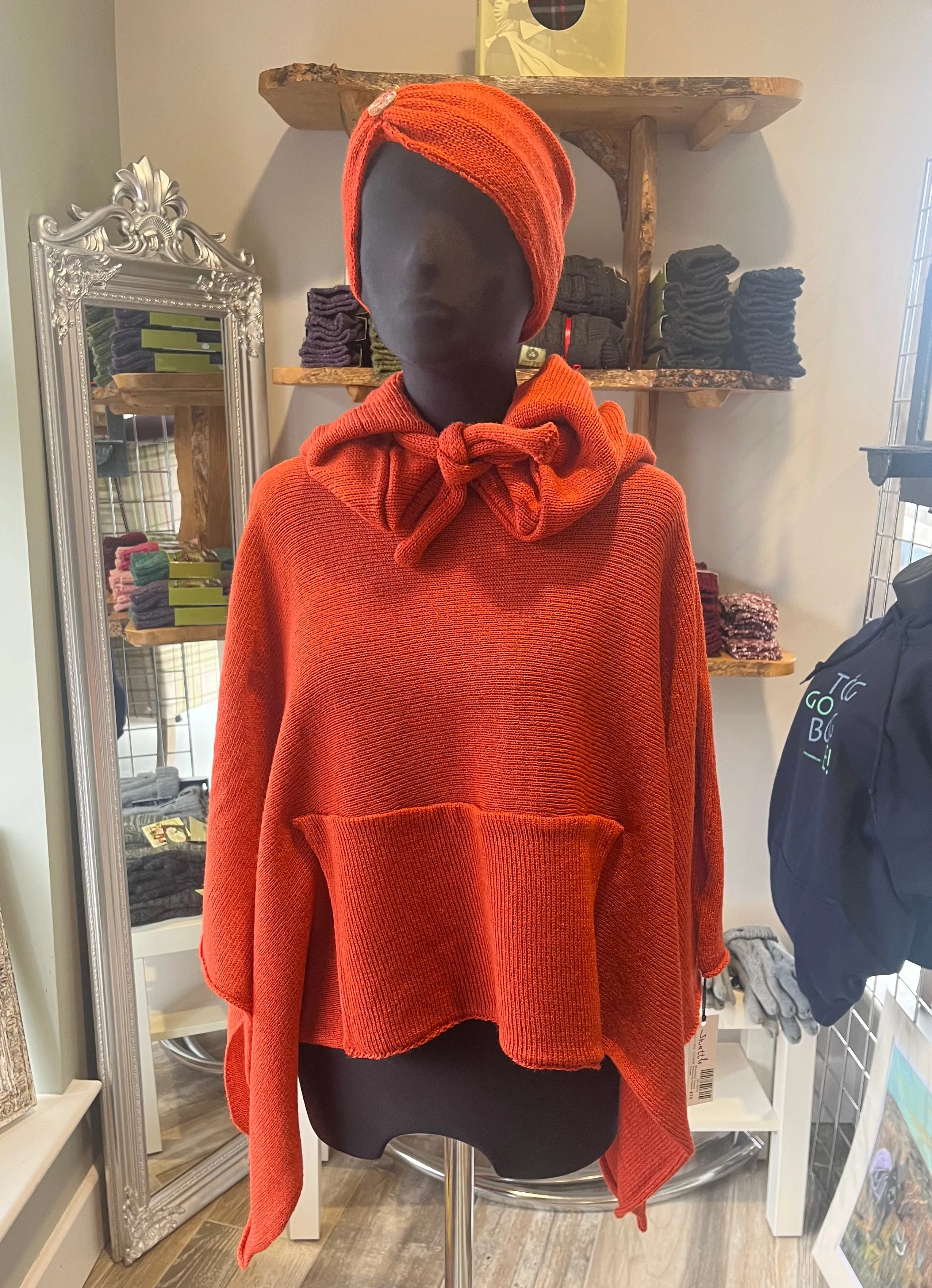 Shuttleknit Ireland Drawstring Poncho with Pocket in Tibet Tweed