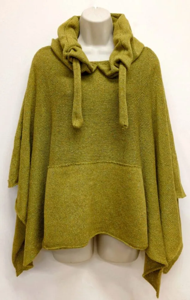 Shuttleknit Ireland Drawstring Poncho with Pocket in Tibet Tweed