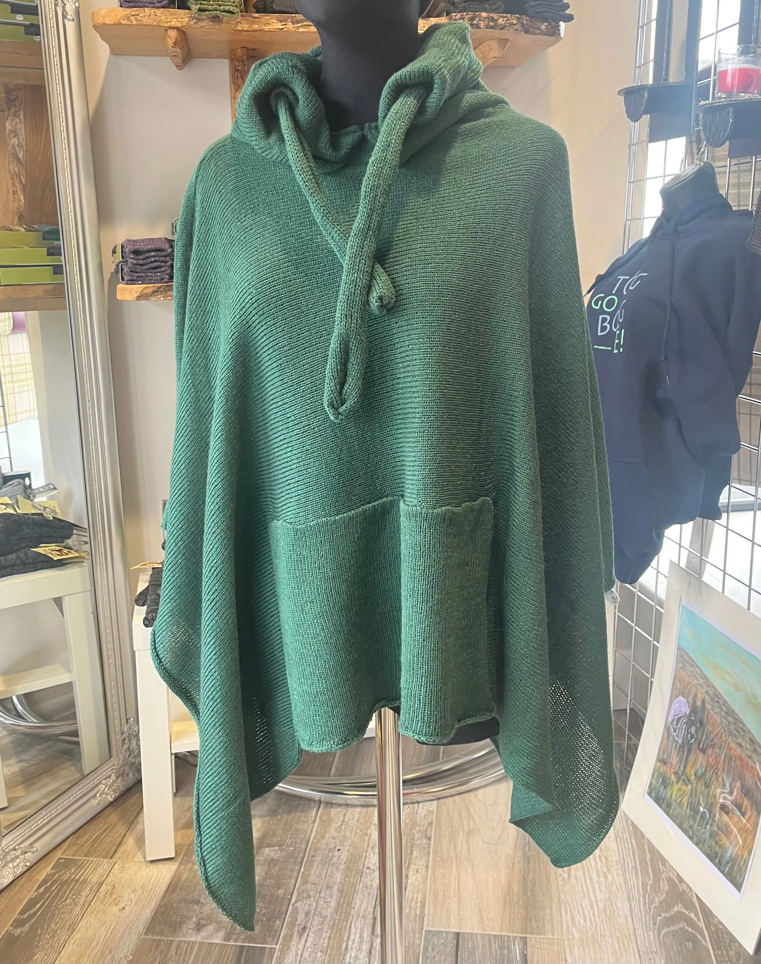 Shuttleknit Ireland Drawstring Poncho with Pocket in Tibet Tweed