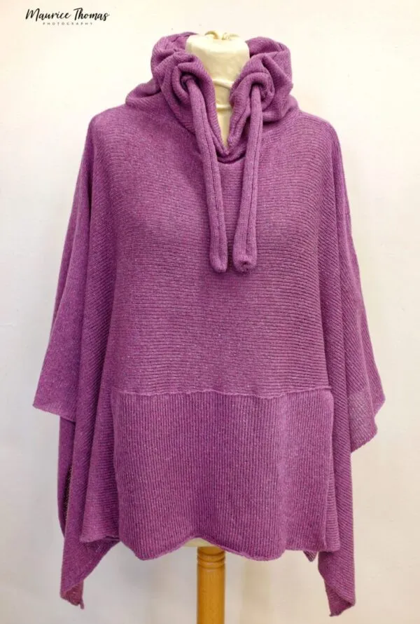 Shuttleknit Ireland Drawstring Poncho with Pocket in Tibet Tweed