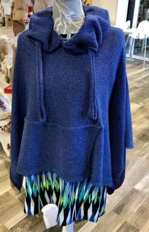 Shuttleknit Ireland Drawstring Poncho with Pocket in Tibet Tweed