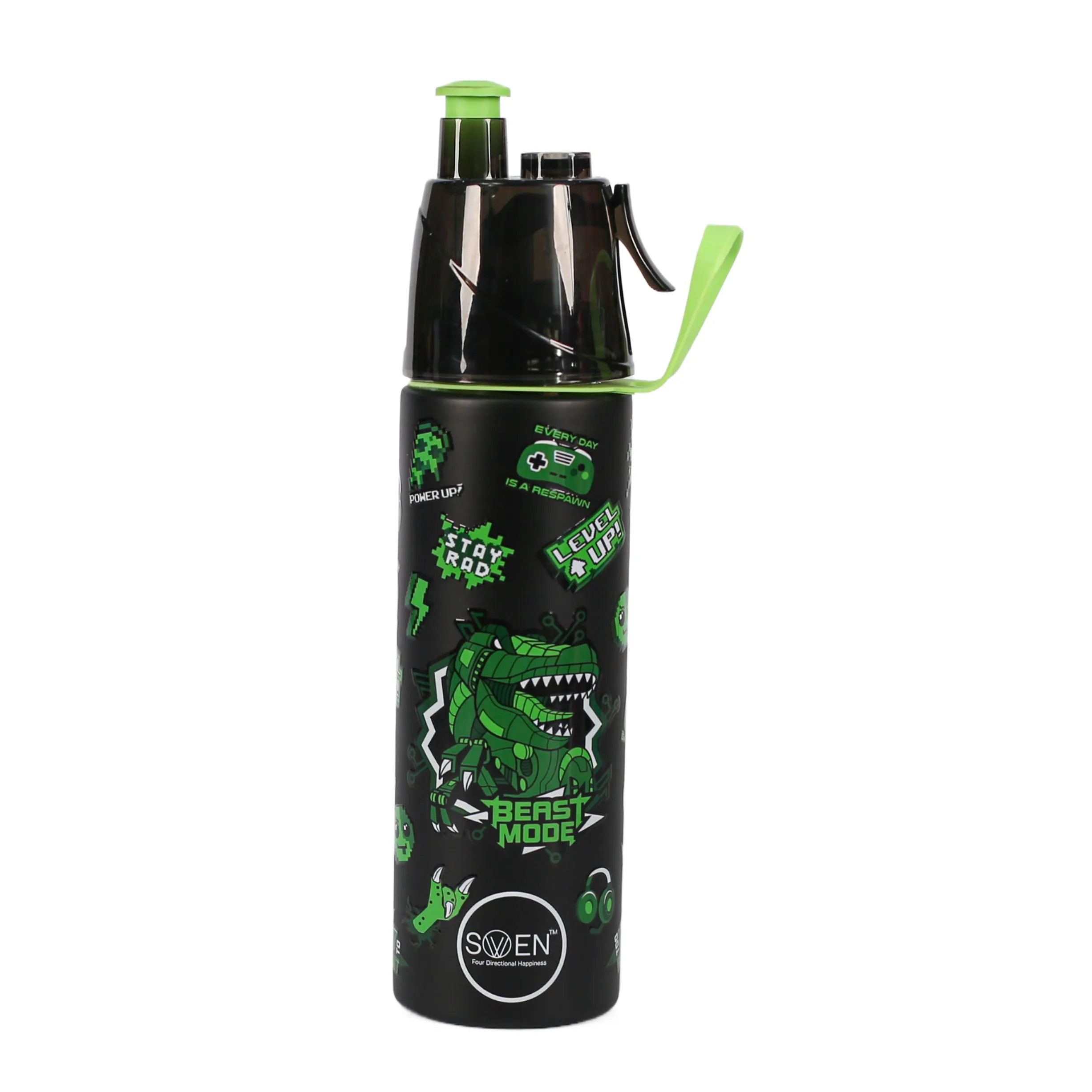 Swen Insulated Stainless Steel Video Game Theme Mist Bottle, Black Color - 490ml
