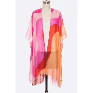 Swirly Color Print Light Weight Kimono Cardigan