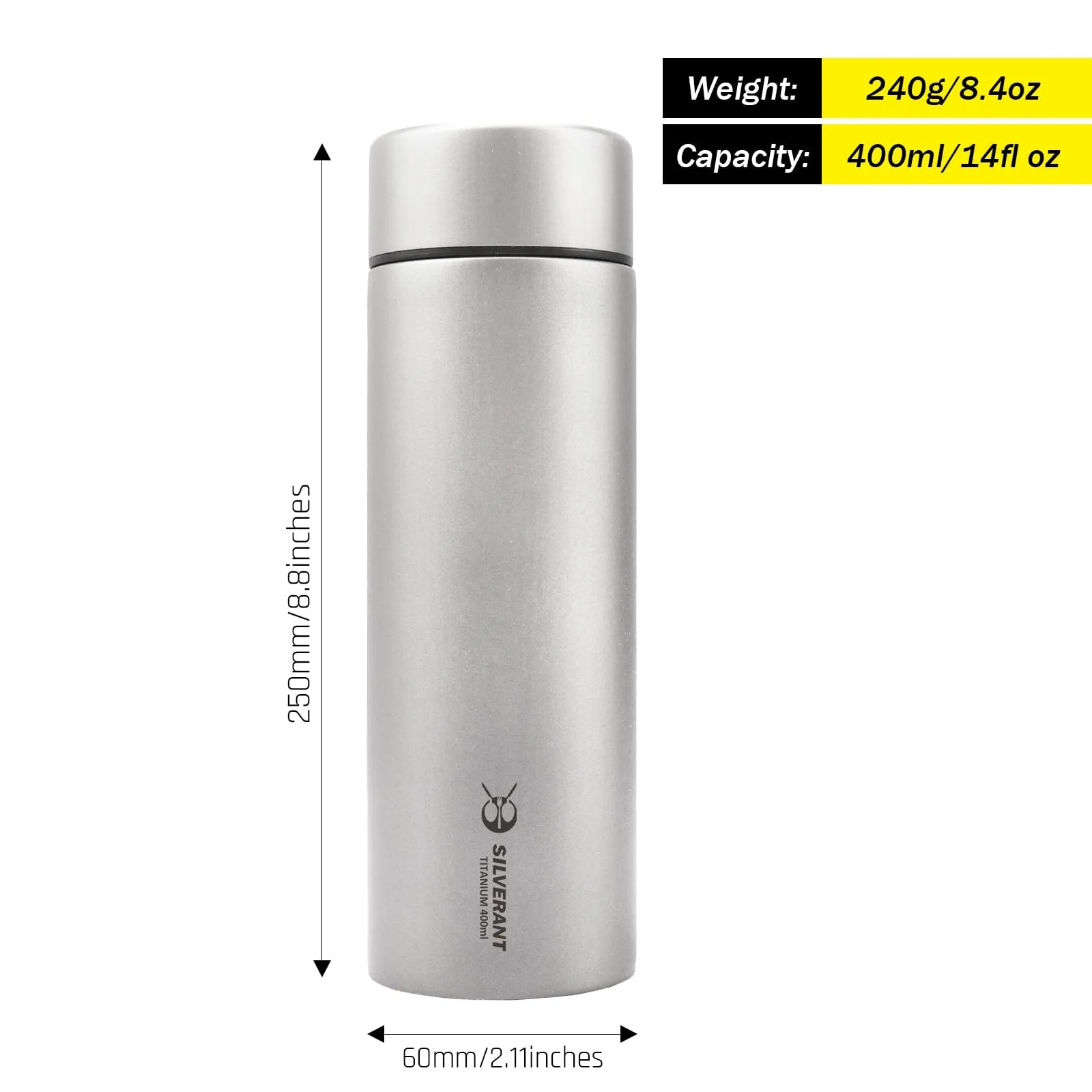 Titanium Double-Wall Insulated Thermos Flask 400ml/14fl oz