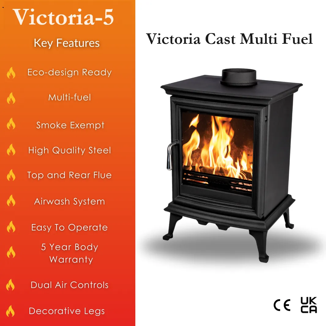 Victoria 5 Traditional Solid Fuel Medium Multi Fuel Stove & Flue Bundle 5KW