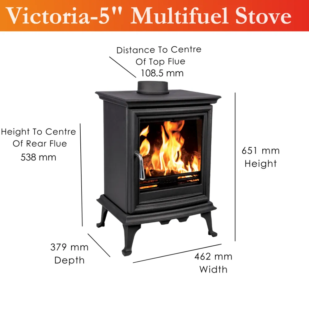 Victoria 5 Traditional Solid Fuel Medium Multi Fuel Stove & Flue Bundle 5KW